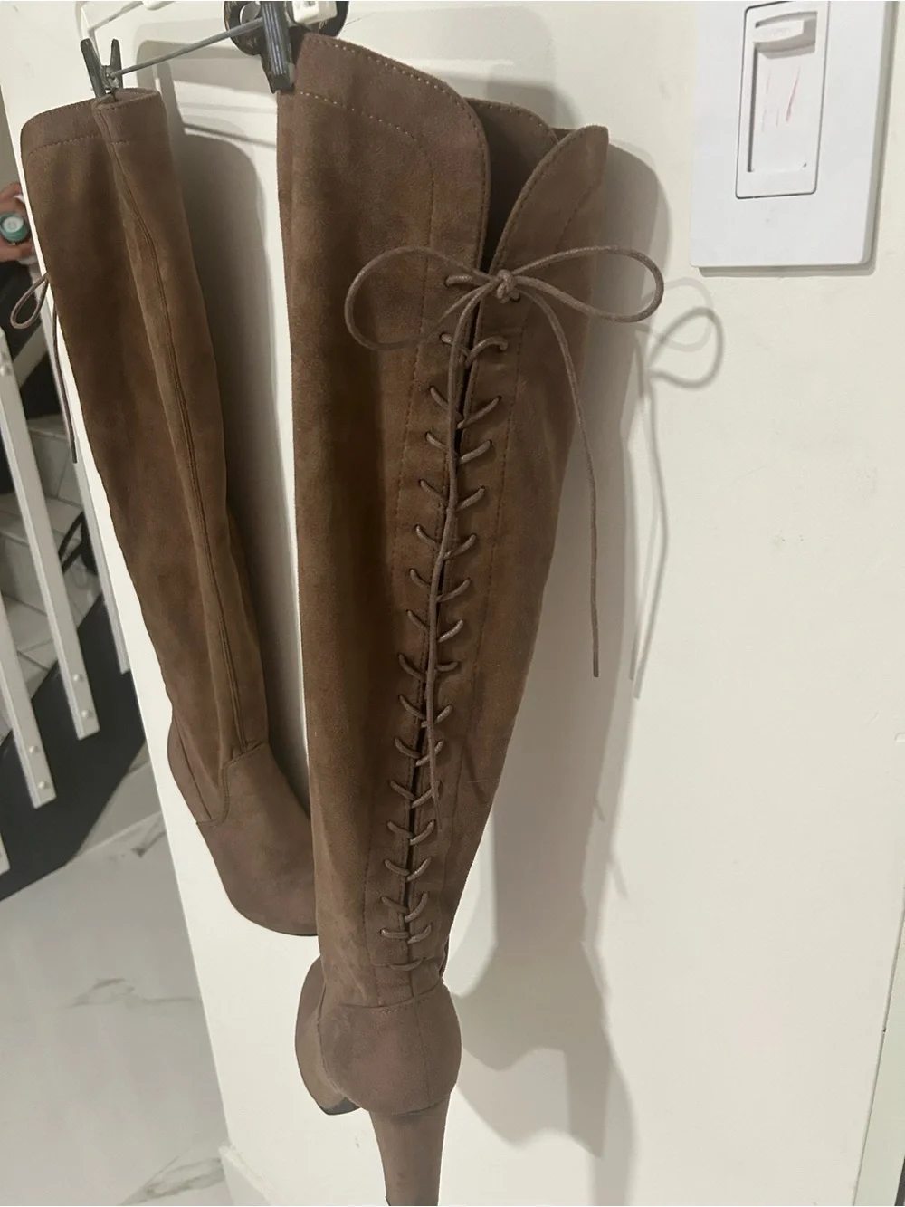 TOP Moda Brown Suede Over-the-Knee Lace-Up Boots Size 7